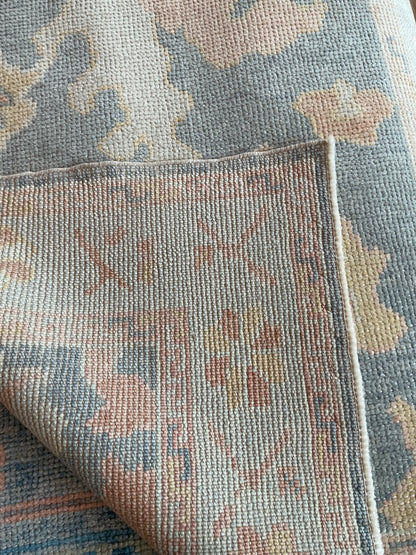 Turkish Oushak Runner, 3'1" x 11'9", in baby blue, ivory and peach - photo 3