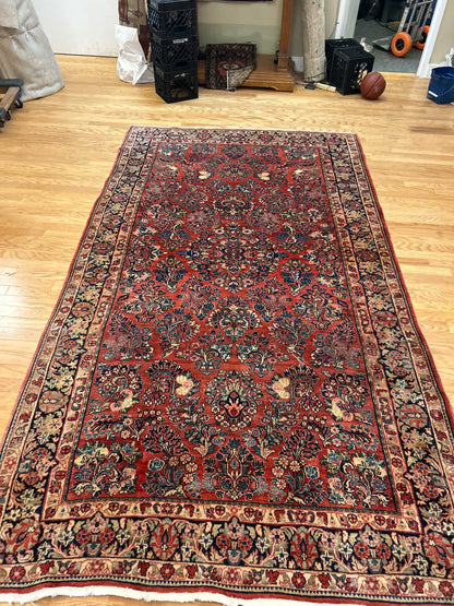 Antique Persian Sarouk Runner, 6'6" x 11'7", in ivory, navy and red