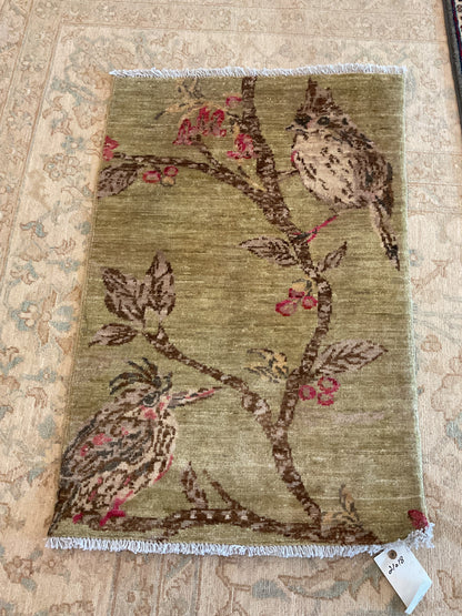 Pakistani Peshawar Rug, 1'10" x 2'9", in brown, pink and pistachio - photo 2