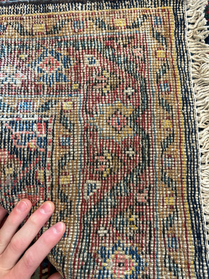 Antique Persian Kurdish Runner, 3'4" x 10', in blue, gold, navy and red - photo 3