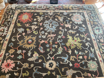 Indian Oushak Rug, 10'3" x 13'10", in baby blue, charcoal, ivory and red - photo 2