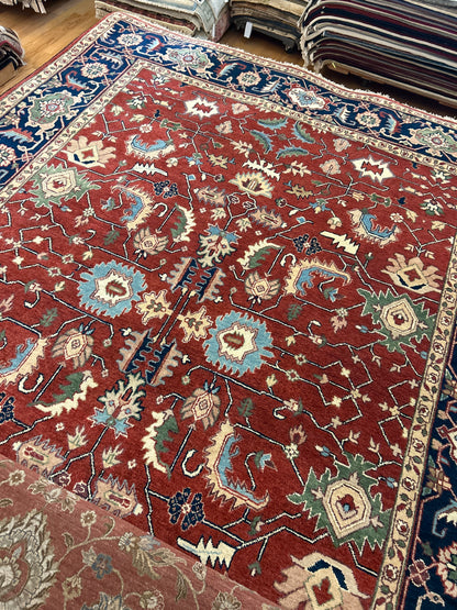 Indian Heriz Serapi Rug, 8'9" x 11'9", in ivory, navy, rust and teal - photo 2