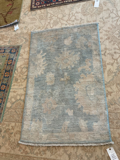 Pakistani Peshawar Rug, 2'7" x 4', in baby blue, beige and ivory