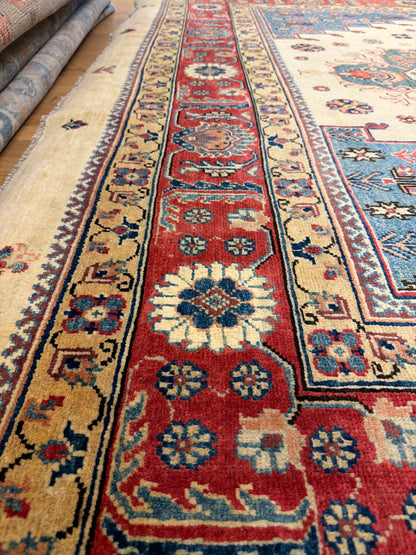 Afghan Sarab Rug, 8' x 10', in blue, cream, gold and red - photo 4