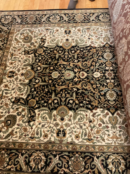 Indian Agra Jaipur Rug, 6'1" x 8'10", in beige, black, green and ivory