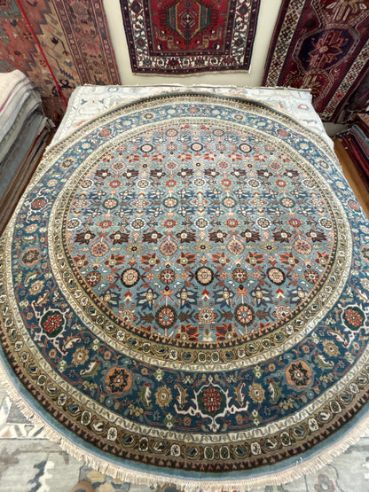 Indian Bidjar Rug, 9'10" x 9'9", in blue, ivory, navy and red