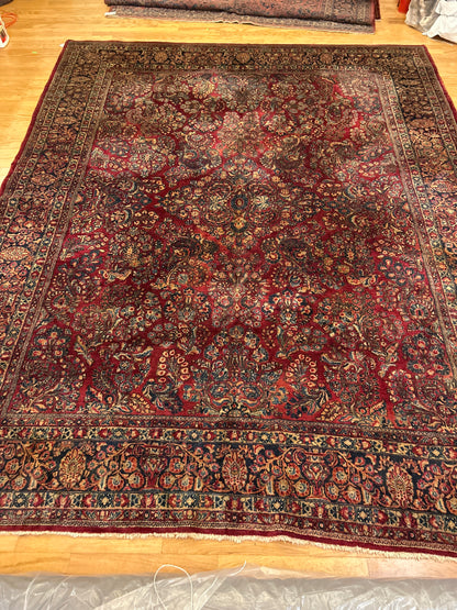 Antique Persian Sarouk Rug, 10'10" x 13'5", in blue, gold, ivory and navy - photo 2