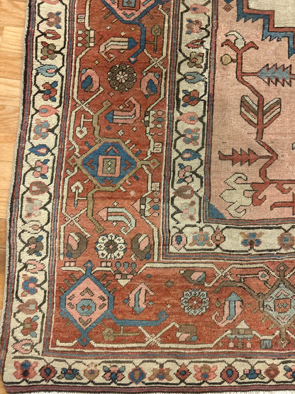Antique Persian Serapi Rug, 9'7" x 11'8", in blue, ivory, rust and salmon - photo 2