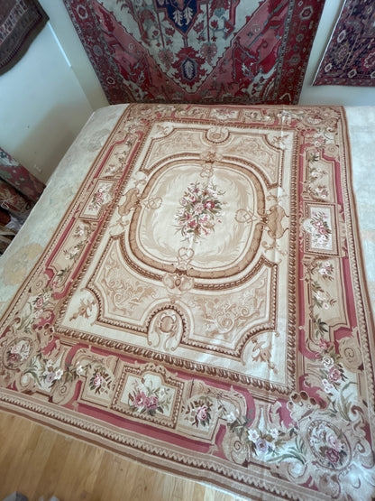 Sino Needlepoint Tapestry, 8' x 10', in beige, ivory, pink and rose