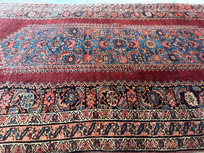 Antique Persian Malayer Runner, 3'7" x 13'5", in blue, navy, red and rose - photo 4
