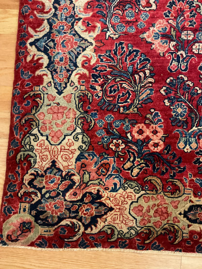 Antique Persian Sarouk Rug, 4'2" x 6'8", in ivory, navy, pink and red - photo 3