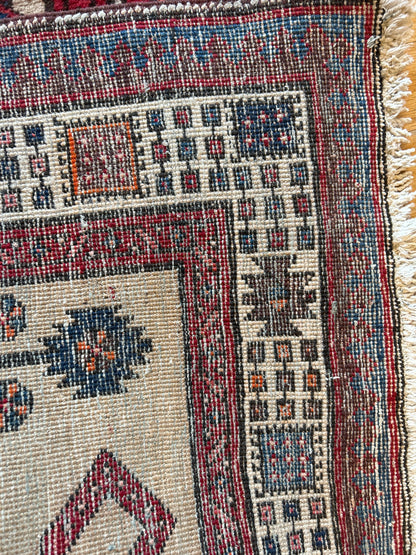 Antique Persian Kurdish Sarab Runner, 3' x 7'9", in ivory, navy and red - photo 3