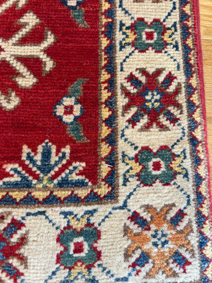 Afghan Kazak Runner, 1'11" x 6', in blue, green, ivory and red - photo 3
