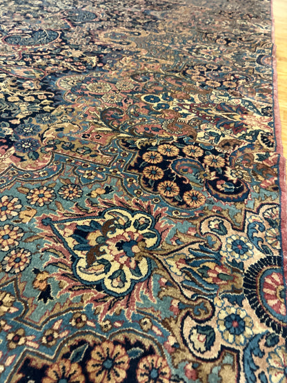 Antique Persian Lavar Kerman Rug, 10'6" x 18'6", in beige, blue, navy and pink - photo 3