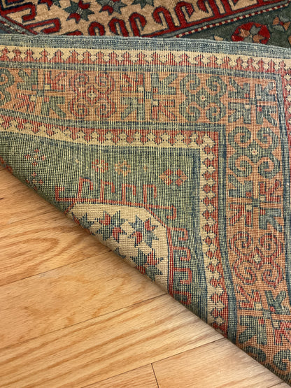 Antique Turkish Kazak Rug, 3'8" x 5'2", in cream, red, rust and teal - photo 4