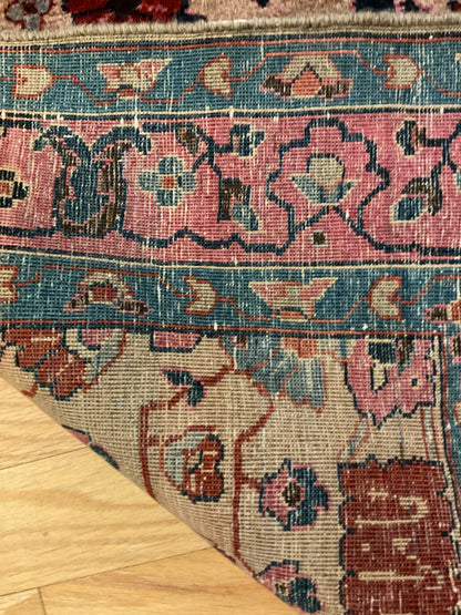 Antique Persian Sarouk Rug, 3'1" x 5', in navy, pink, red and tan - photo 2