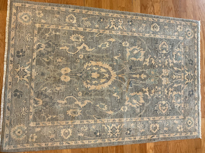 Afghan Peshawar Rug, 4' x 5'9", in baby blue, grey and ivory - photo 3