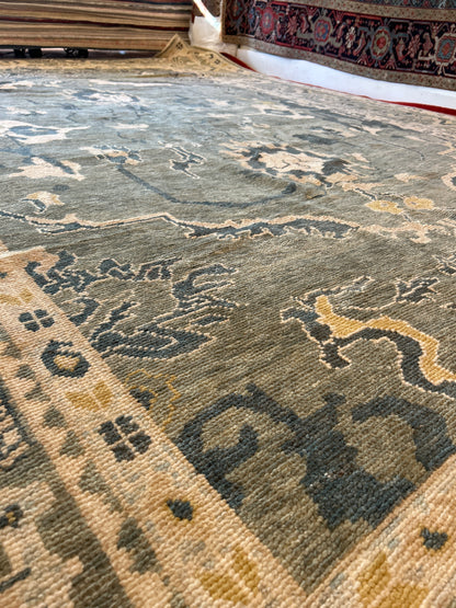 Turkish Oushak Rug, 10'10" x 15'2", in grey, ivory, pistachio and yellow - photo 5