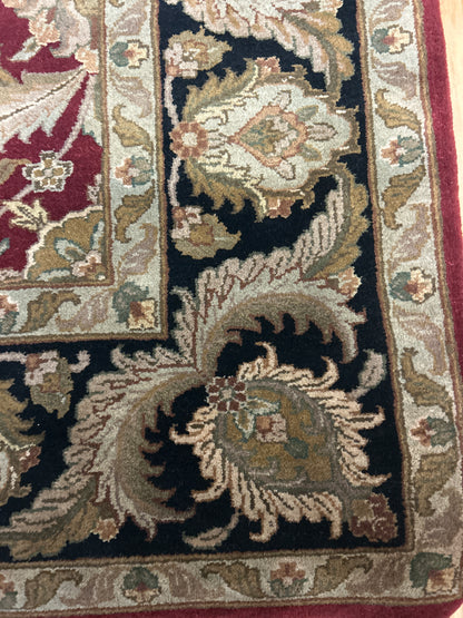 Indian Agra Jaipur Rug, 8' x 9'11", in black, ivory, olive and red