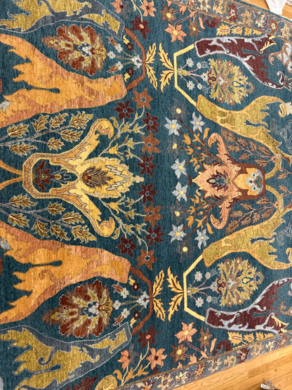 Indian Mashad Rug, 8'2" x 10', in brown, gold, orange and teal - photo 4