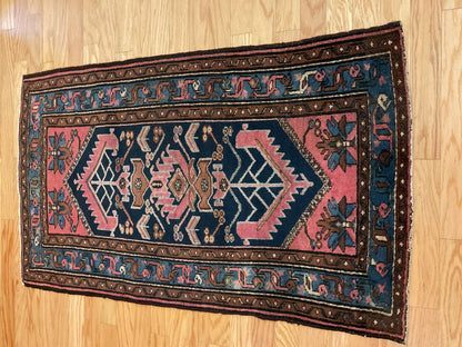 Antique Persian Hamadan Rug, 2'11" x 4'11", in blue, brown, navy and rose - photo 4