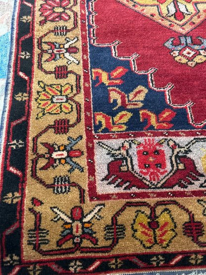 Vintage Turkish Anatolian Runner, 3'5" x 9'8", in gold, navy, red and yellow - photo 2