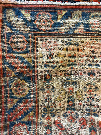 Antique Persian Kurdish Hamadan Runner, 7'1" x 16'10", in ivory, navy, orange and red - photo 4