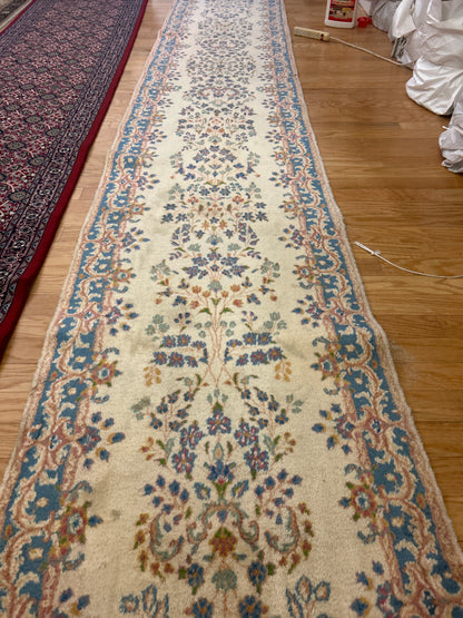 Vintage Persian Kerman Runner, 2'7" x 22', in blue, green, ivory and rose - photo 4