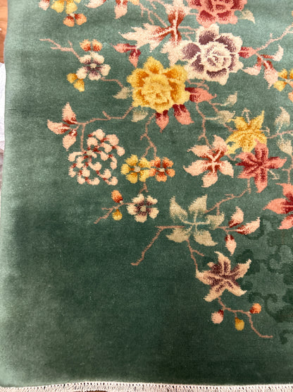 Antique Sino Chinese Deco Rug, 5'11" x 8'5", in gold, green, pink and red - photo 2