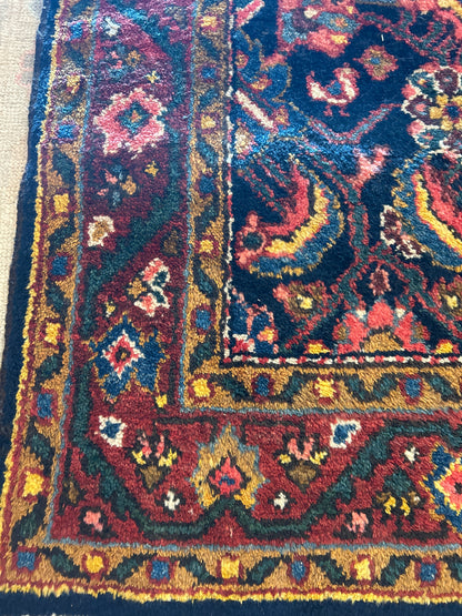 Antique Persian Kurdish Runner, 3'4" x 10', in blue, gold, navy and red - photo 2
