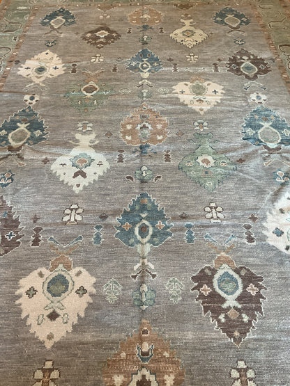 Turkish Oushak Rug, 10'1" x 14', in brown, green, ivory and teal - photo 4
