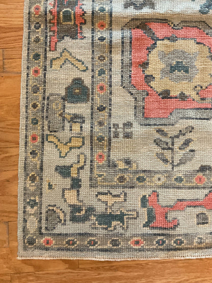 Turkish Oushak Runner, 3'2" x 9'10", in beige, gold, navy and salmon - photo 3