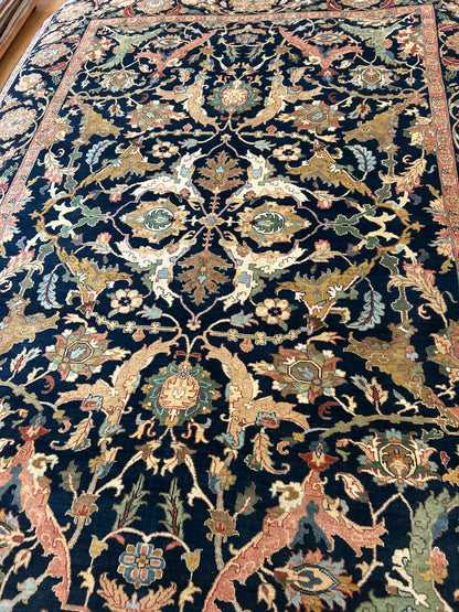 Indian Mohal Rug, 8'9" x 11'10", in beige, green, navy and peach - photo 2