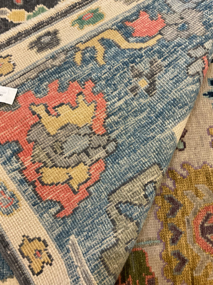 Turkish Oushak Rug, 8'5" x 11'3", in blue, charcoal, gold and green - photo 3
