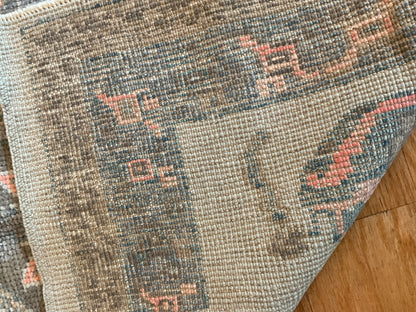 Turkish Oushak Runner, 3' x 9'1", in baby blue, charcoal, grey and pink - photo 2