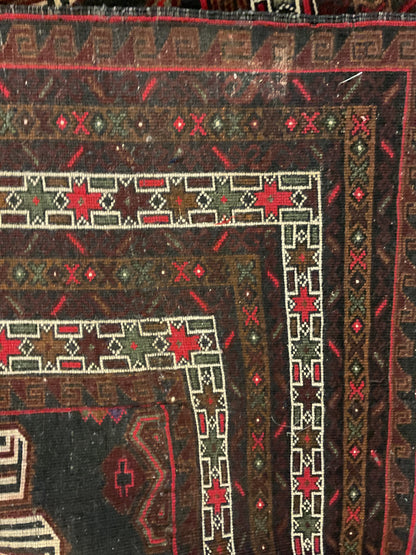 Antique Persian Baluch Rug, 3'9" x 6'6", in burgundy, camel, ivory and navy - photo 3