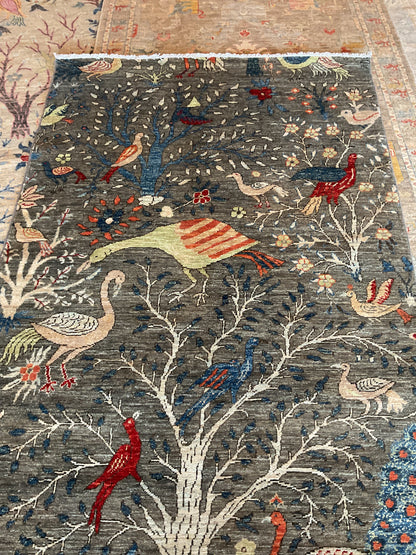 Afghan Peshawar Runner, 4'2" x 9'5", in blue, charcoal, ivory and orange - photo 4