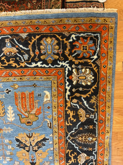 Indian Mohal Rug, 10' x 14', in blue, gold, navy and orange - photo 3