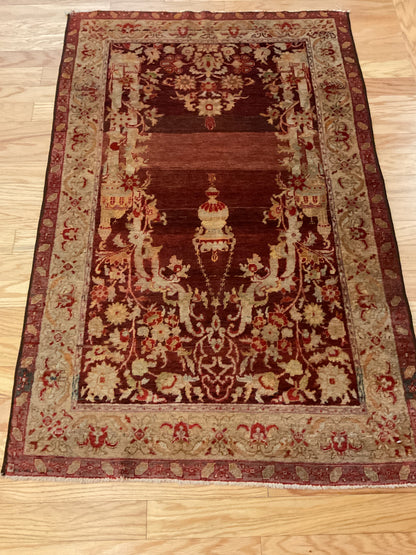 Antique Turkish Sevas Rug, 3'2" x 4'11", in beige, burgundy and red - photo 4