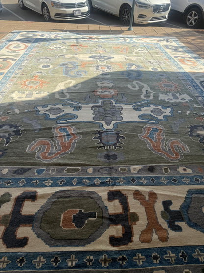 Turkish Oushak Rug, 16'4" x 21', in blue, green, ivory and rust - photo 7