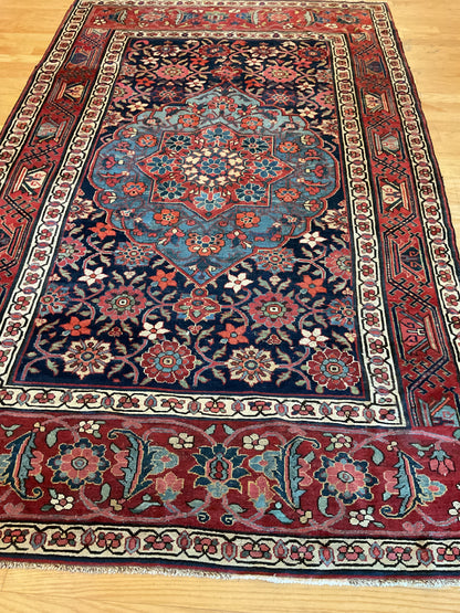 Antique Persian Northwest Rug, 5'10" x 9'9", in blue, ivory, navy and red