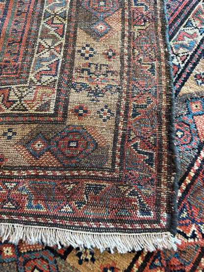 Antique Persian Kurdish Runner, 3'6" x 13'6", in gold, ivory, navy and rust - photo 2