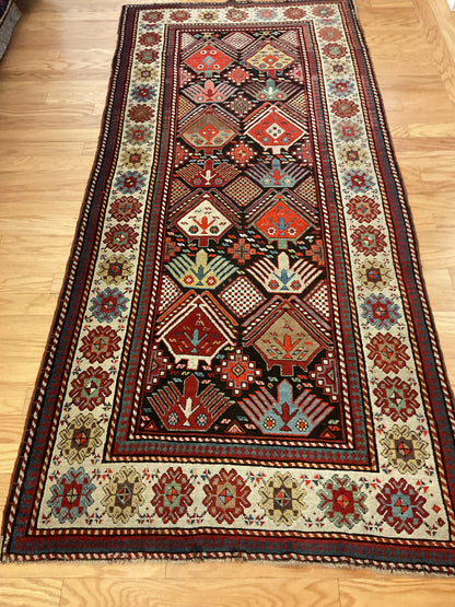 Antique Russian Kazak Rug, 3'7" x 7'10", in brown, ivory, orange and red - photo 4