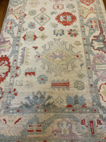 Afghan Oushak Runner, 2'10" x 7'9", in baby blue, ivory, purple and red - photo 3