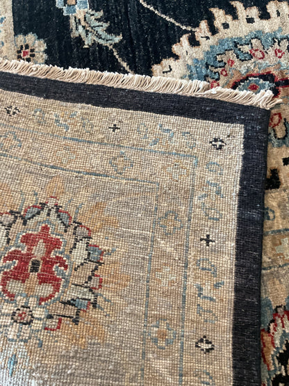 Indian Mohal Rug, 10'1" x 14', in baby blue, beige, black and grey - photo 4