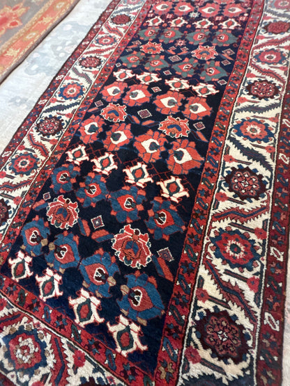 Antique Persian Kurdish Runner, 3'10" x 11'1", in blue, ivory, navy and red - photo 5