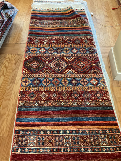 Afghan Turkman Runner, 2'5" x 6'4", in blue, gold, red and teal - photo 4