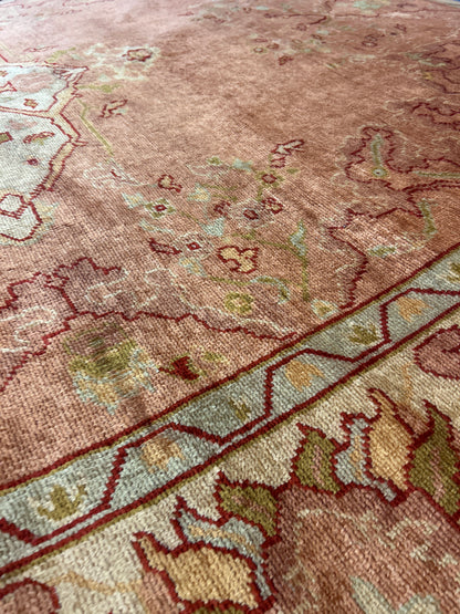 Vintage Turkish Oushak Rug, 9'1" x 11'10", in brick, burgundy, gold and green - photo 4