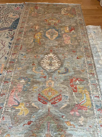Afghan Peshawar Runner, 4'3" x 10', in brown, gold, grey and pink - photo 3