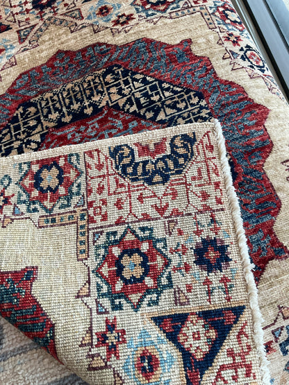 Afghan Mamluk Runner, 2'8" x 11'4", in beige, blue, burgundy and navy - photo 3